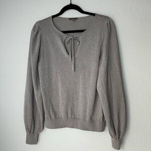 Lilla P Women's Feminine Tie Front Long Puff Sleeve Gray Sweater in Size Medium